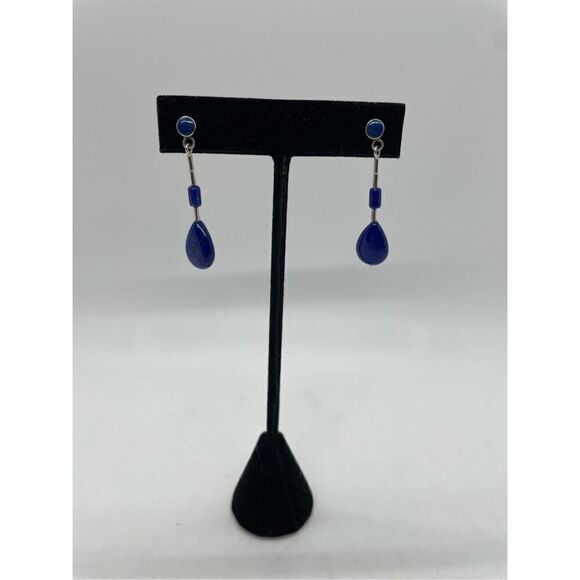 Vintage Triple Lapis Lazuli and Sterling Threader Earrings - Picture 5 of 6